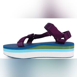 Teva Purple Strappy Platform Sandals with Blue & Green Layered Sole